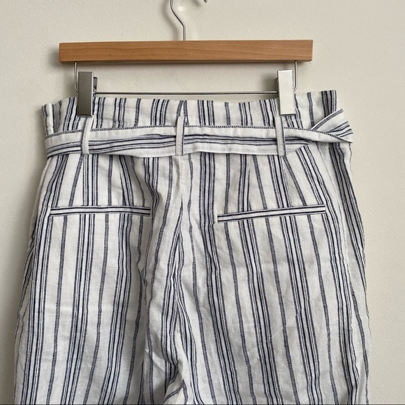 Madewell || Paperbag Waist Pants Belted Baltic Stripe Linen Blend White 16 - Picture 4 of 10